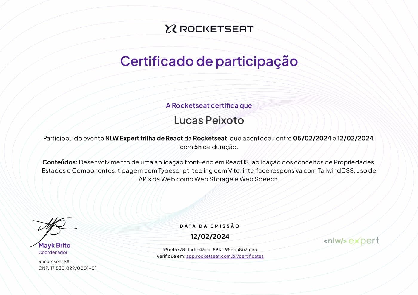 Certificado NLW Expert React, Rocketseat